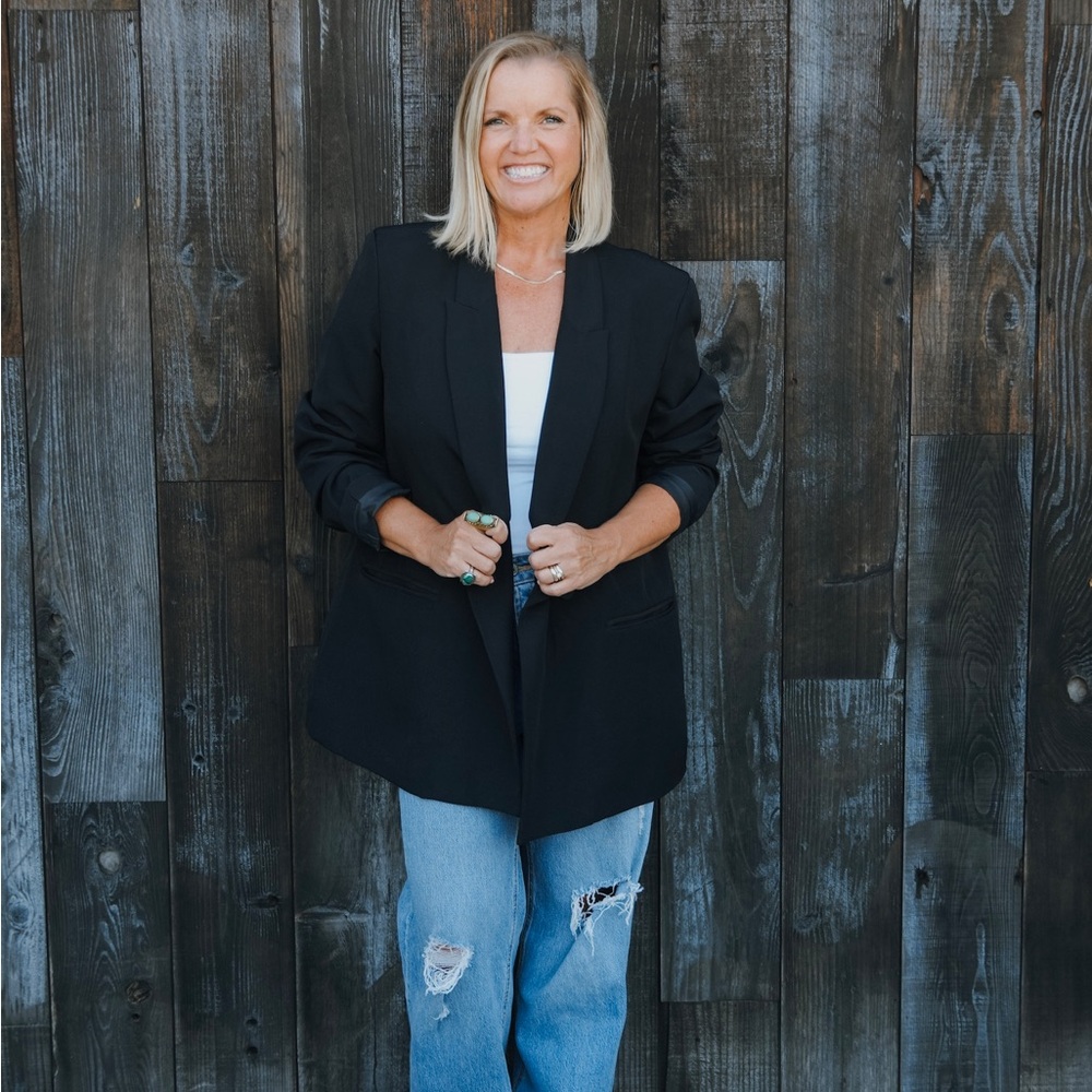 RDI Black Longline Blazer Fully Lined Open Front Jacket Size L